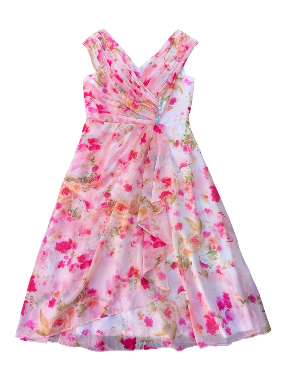 Gorgeous chiffon cascading a line dress with rhinestone detail Sz 12 nwot